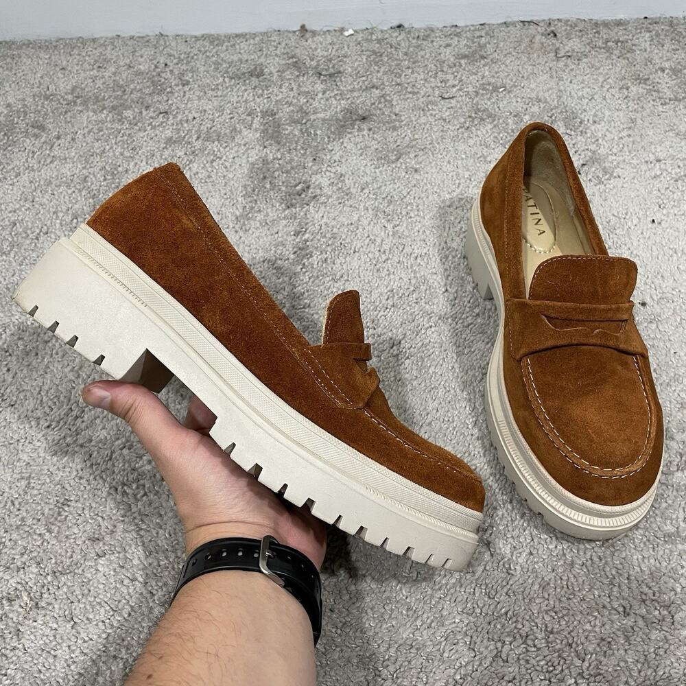 Patina Zoe Chunky Loafers Portland Leather Goods Women's Size 9 Tan Suede